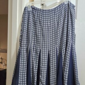 Cato Navy and White Geometric Midi Skirt